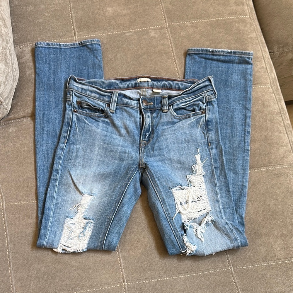 J. Crew Blue Skinny Jeans Light Wash Distressed